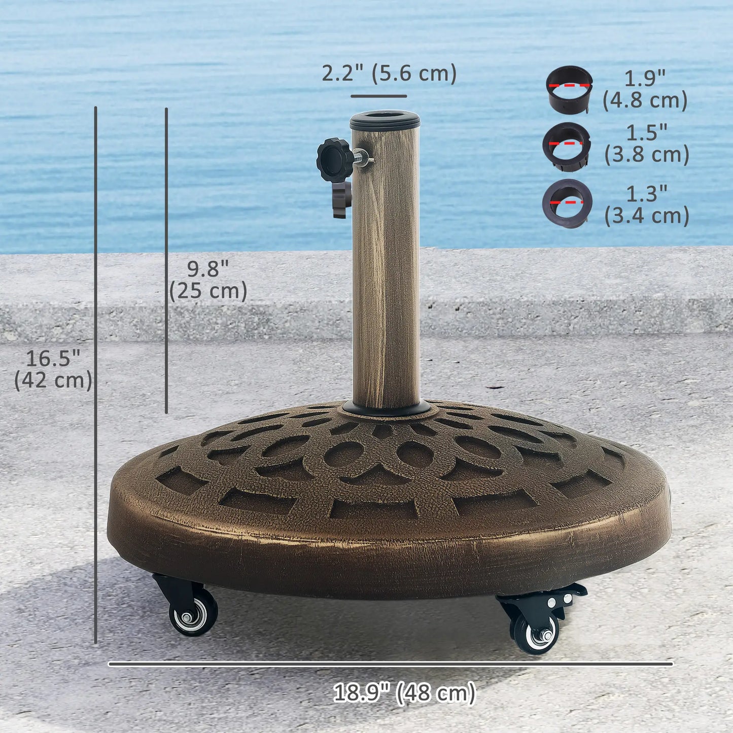 Round Patio Umbrella Base With Wheels, 46lbs, Bronze Umbrella Bases at Gallery Canada