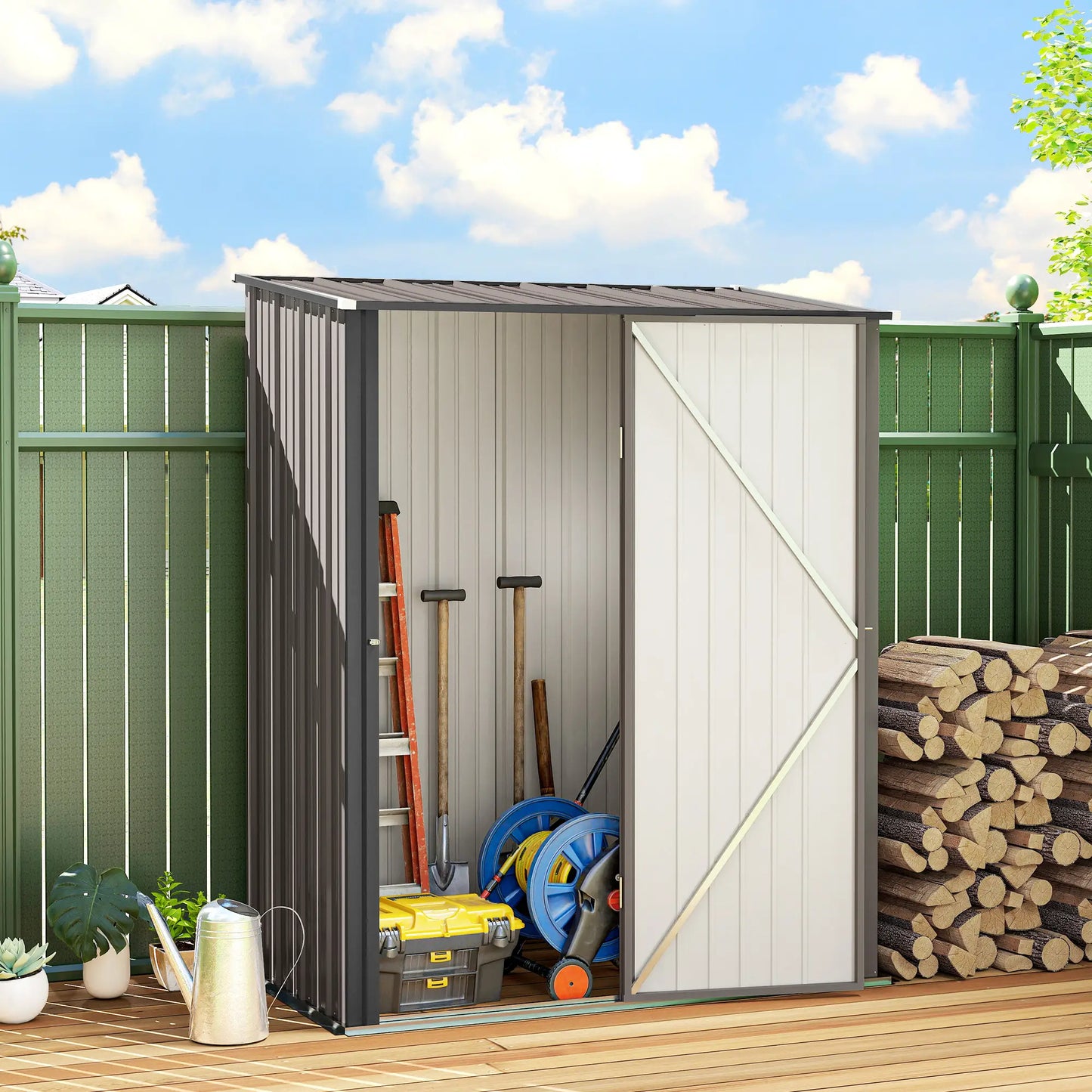 5' x 3' Outdoor Storage Shed, Steel Garden Shed, Lockable Door, Light Grey Sheds at Gallery Canada