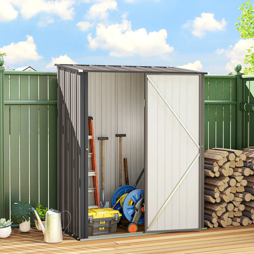 5' x 3' Outdoor Storage Shed, Steel Garden Shed, Lockable Door, Light Grey