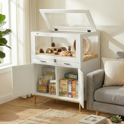 Hamster Cage with Storage Cabinet, Small Animal Cage with Pull Out Drawer and Acrylic Panels, 30" x 19.5" x 36" Hamster Cages at Gallery Canada