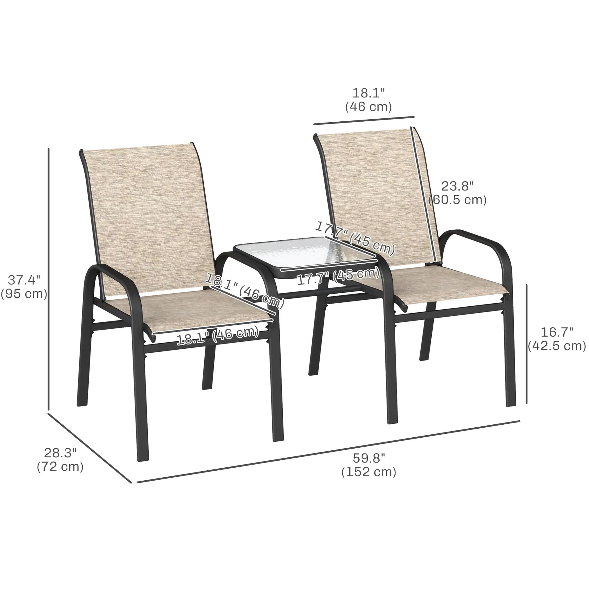 Outdoor Loveseat with Glass Table, Garden Bench, Breathable Mesh, Brown Outdoor Benches at Gallery Canada