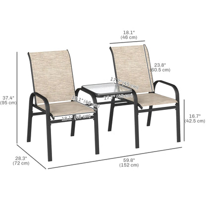 Outdoor Loveseat with Glass Table, Garden Bench, Breathable Mesh, Brown Outdoor Benches at Gallery Canada