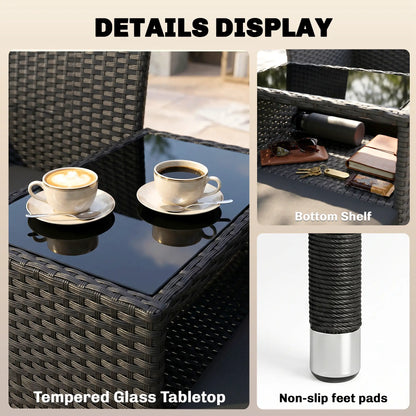 PE Rattan Loveseat with Cushion, Mid-Table, Black Patio Chairs at Gallery Canada