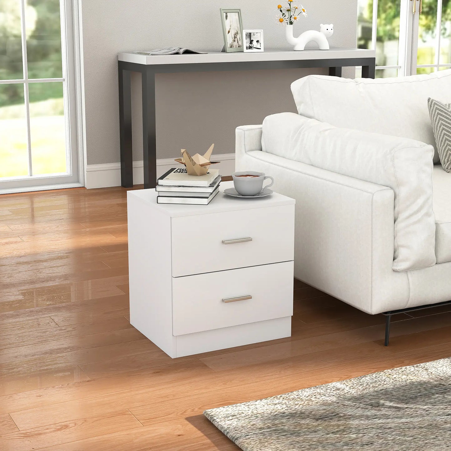 Modern Bedside Table with 2 Drawers, Nightstand, White Bedside Tables at Gallery Canada