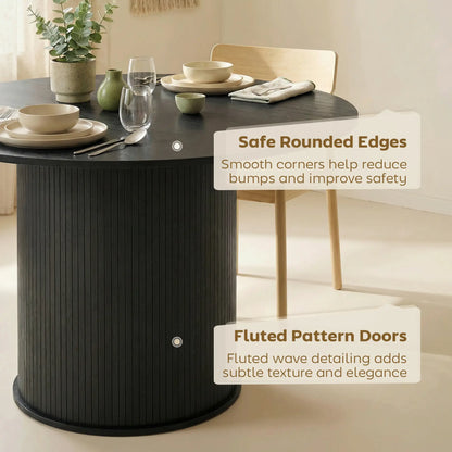 47 Inch Round Dining Table For 5, Fluted Pedestal Base, Black Dining Tables at Gallery Canada