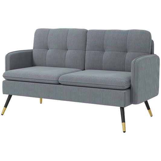 55" Loveseat Sofa, Corduroy, Steel Legs, Button Tufting, Dark Grey 2-Seater Sofas Dark Grey at Gallery Canada