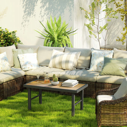 Outdoor Side Table, SPC Woodgrain Tabletop, Metal Patio Coffee Table, Brown Patio Side Tables at Gallery Canada
