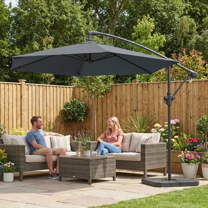 9.7 ft Offset Patio Umbrella, Water Sand Fillable Weights, Dark Grey Offset Cantilever Umbrellas at Gallery Canada