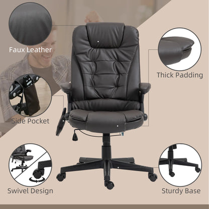 Heated Ergonomic Massage Swivel Office Chair, High Back Faux Leather, Brown Massage Chairs at Gallery Canada