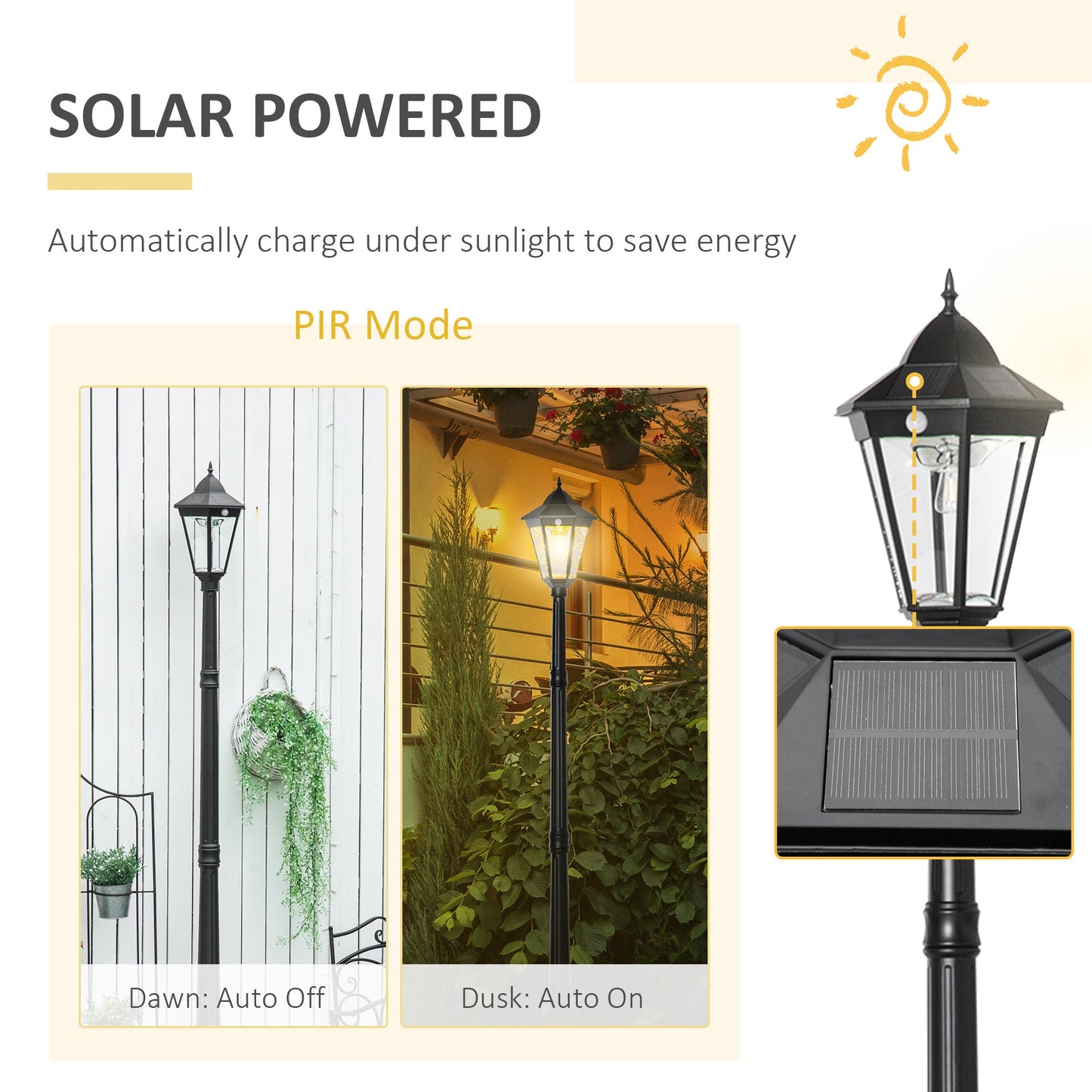 92" Solar Lamp Post Light Outdoor Street Lamp, Motion Activated Sensor PIR, Adjustable Brightness for Backyard, Black at Gallery Canada