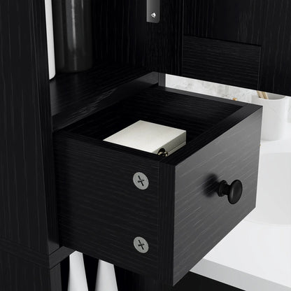 Narrow Bathroom Cabinet, Tall Storage with Barn Doors, Wood Grain, Black Bathroom Cabinets at Gallery Canada