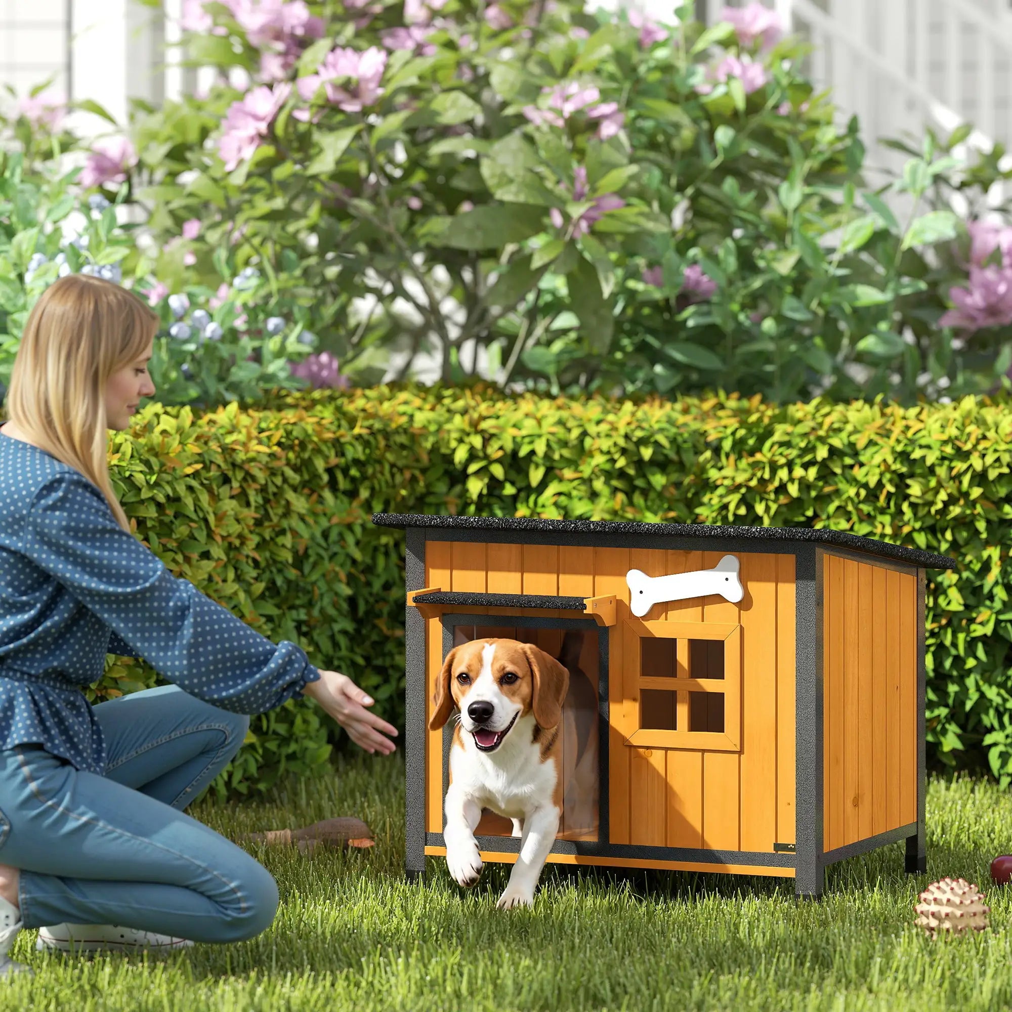 Outdoor Dog House, Anti-Chewing Steel Frame, Openable Roof, Removable Floor, Door Curtain, Yellow Dog Cages & Crates at Gallery Canada