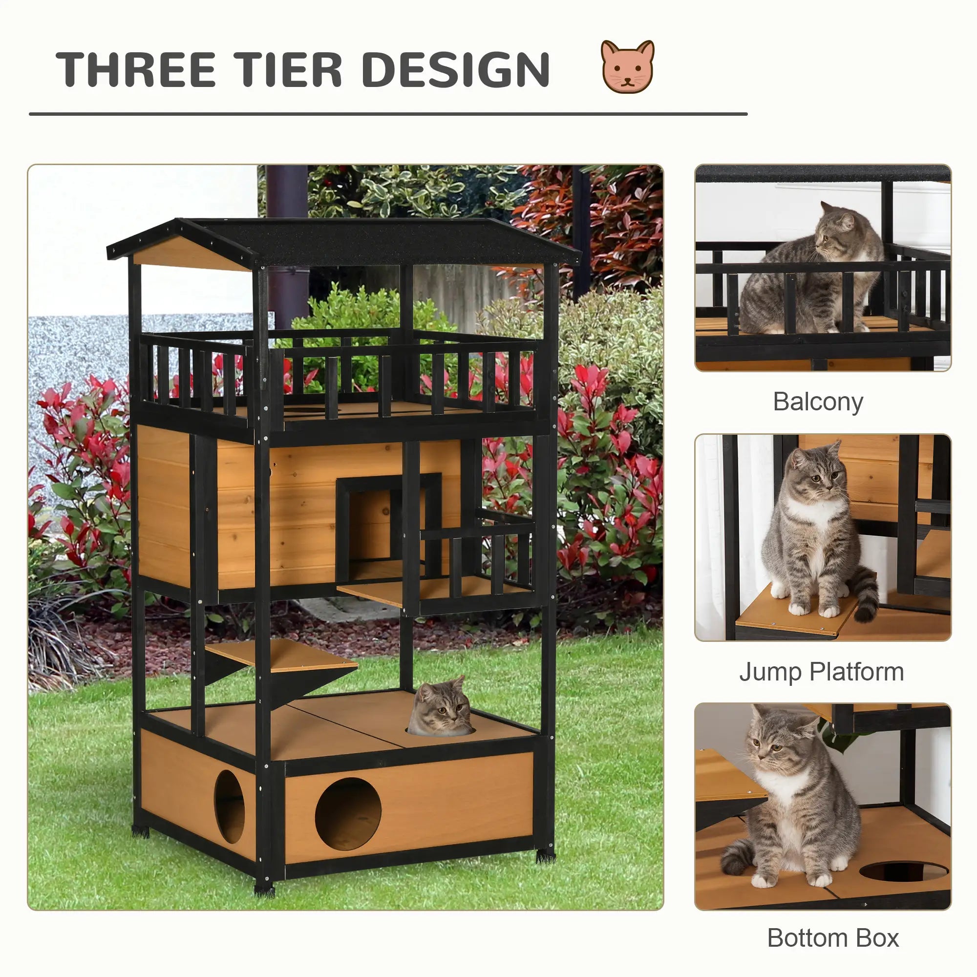 4-Floor Wood Outdoor Cat House, Condo, Fun Entrances, Perch, Natural Cat Houses at Gallery Canada