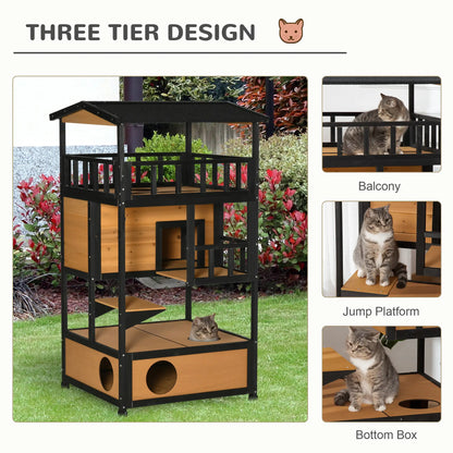 4-Floor Wood Outdoor Cat House, Condo, Fun Entrances, Perch, Natural Cat Houses at Gallery Canada