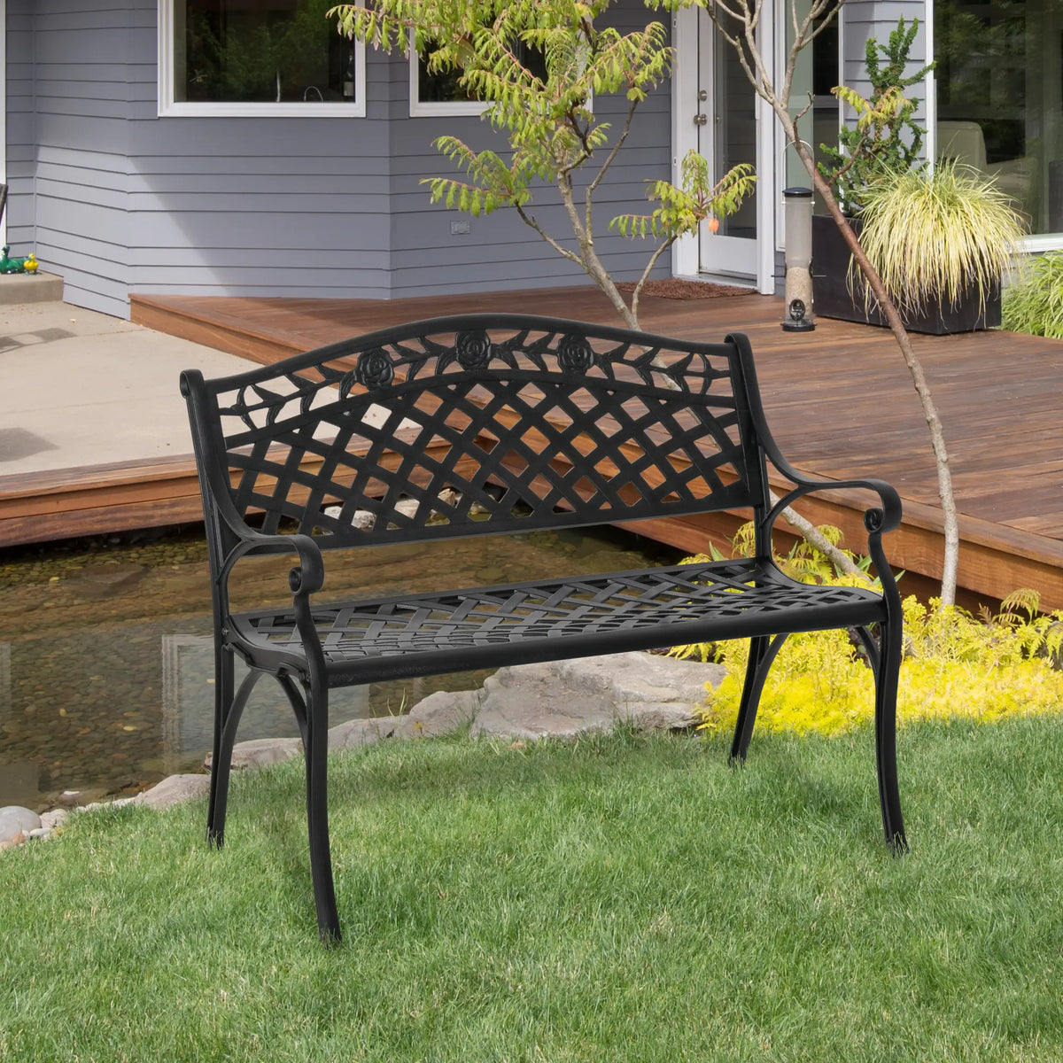 Garden Bench With Aluminum Frame, 40" Patio Loveseat, Floral Design, no color Outdoor Benches at Gallery Canada
