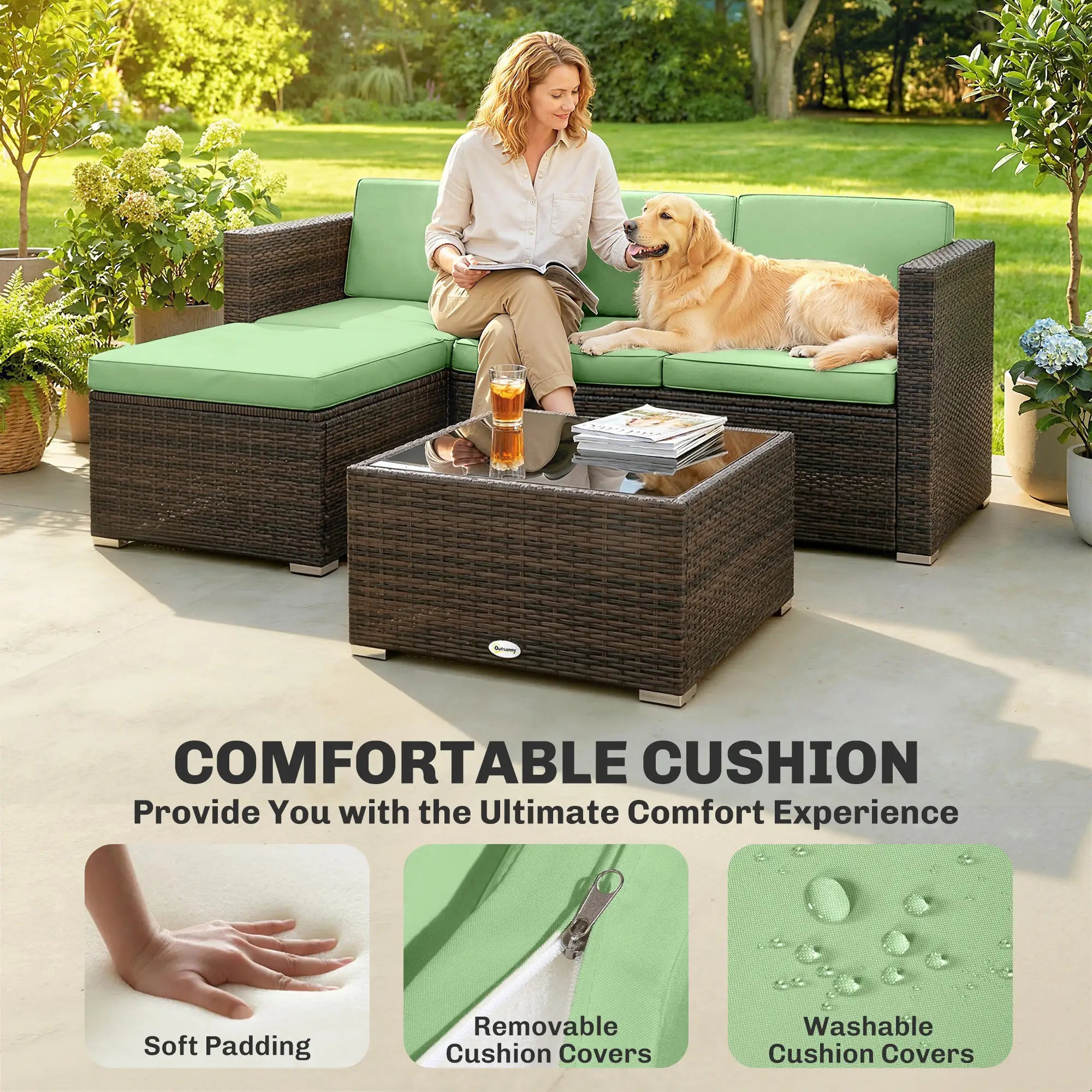 3 Piece Patio Furniture Set, PE Rattan Wicker Corner Sofa, Light Green Patio Furniture Sets at Gallery Canada