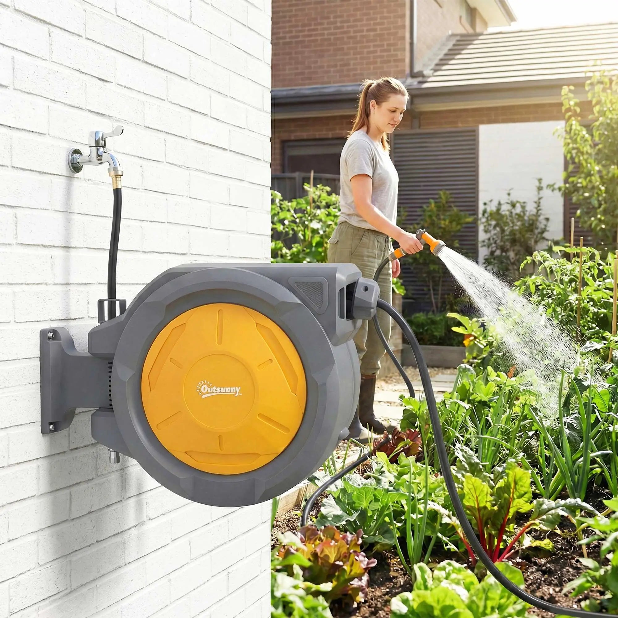 1/2 in x 100ft Wall Mounted Garden Hose Reel, Auto Rewind, Orange Garden Accessories at Gallery Canada