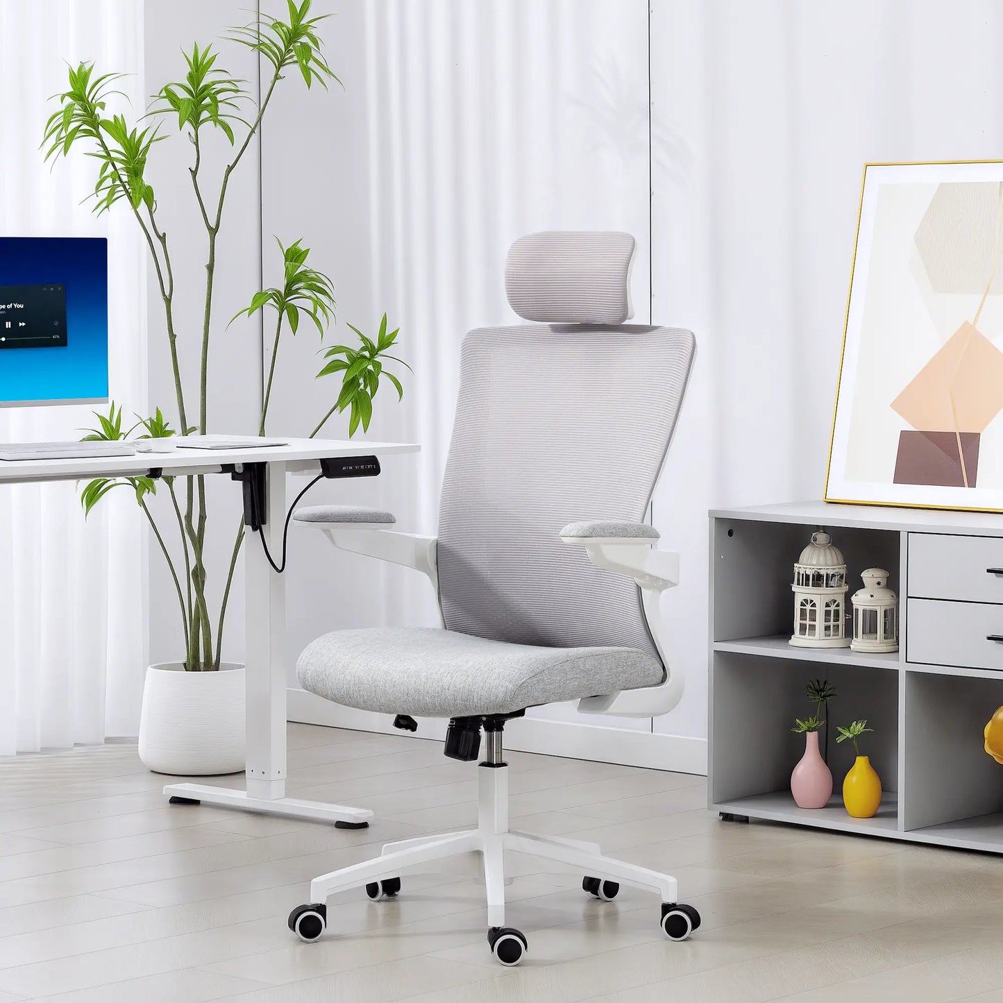 Ergonomic Office Chair, Adjustable Lumbar Support, Headrest, Flip-Up Armrests, Grey Task Chairs at Gallery Canada