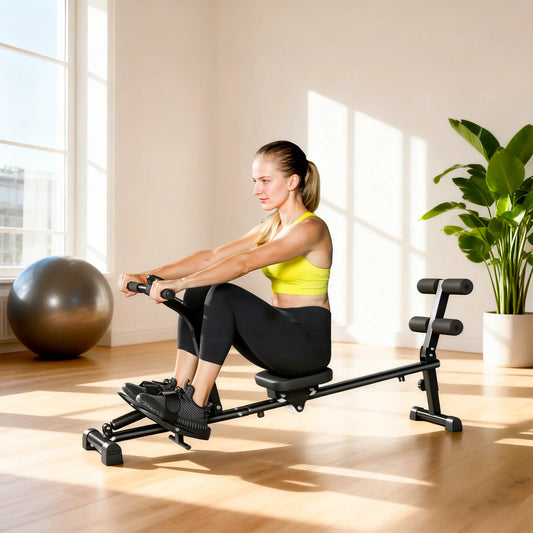 Hydraulic Rowing Machine with LCD Monitor, Sit-Up Function for Home Gym, Black Aerobic Equipment Black at Gallery Canada
