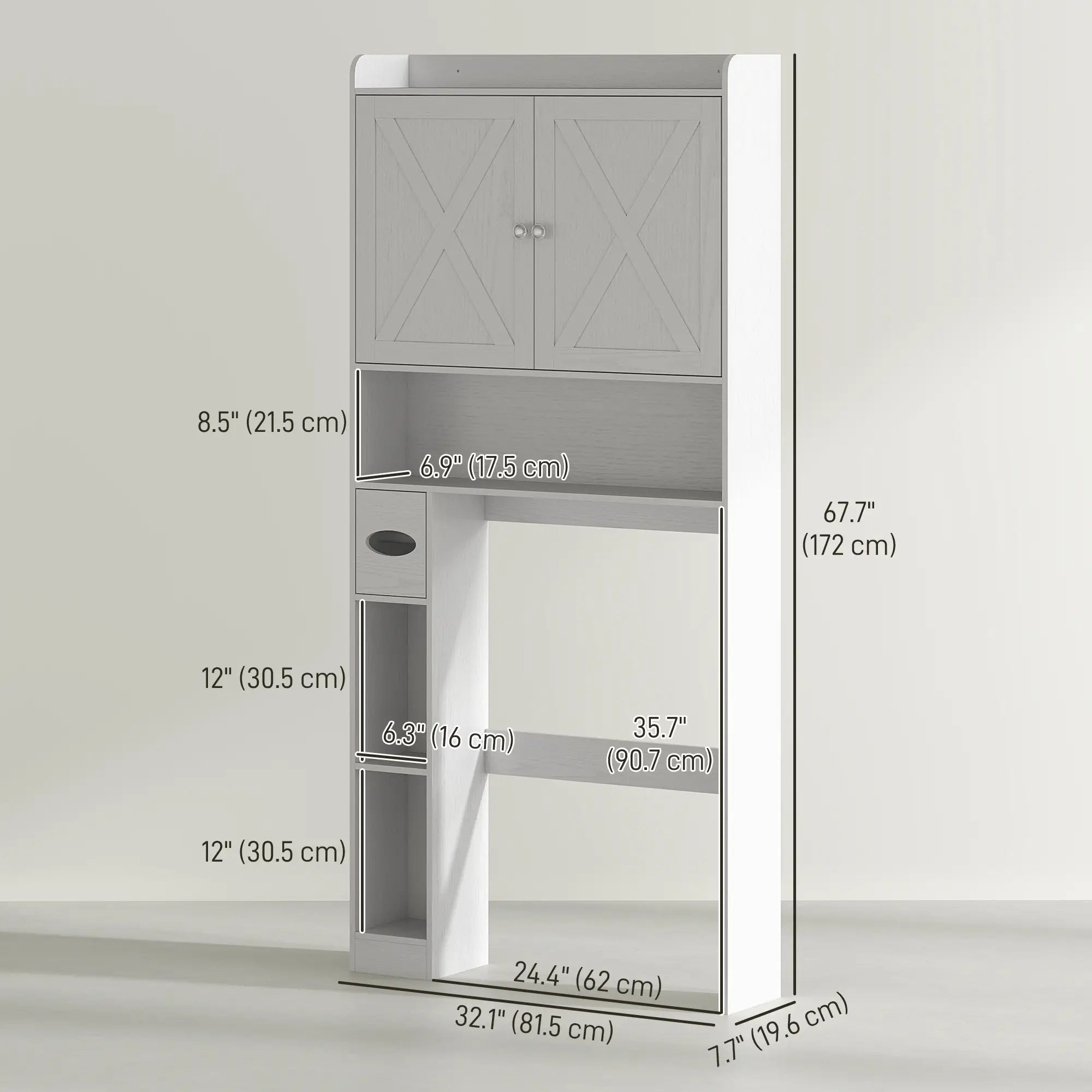 Farmhouse Over Toilet Cabinet, Adjustable Shelf, White Bathroom Cabinets at Gallery Canada