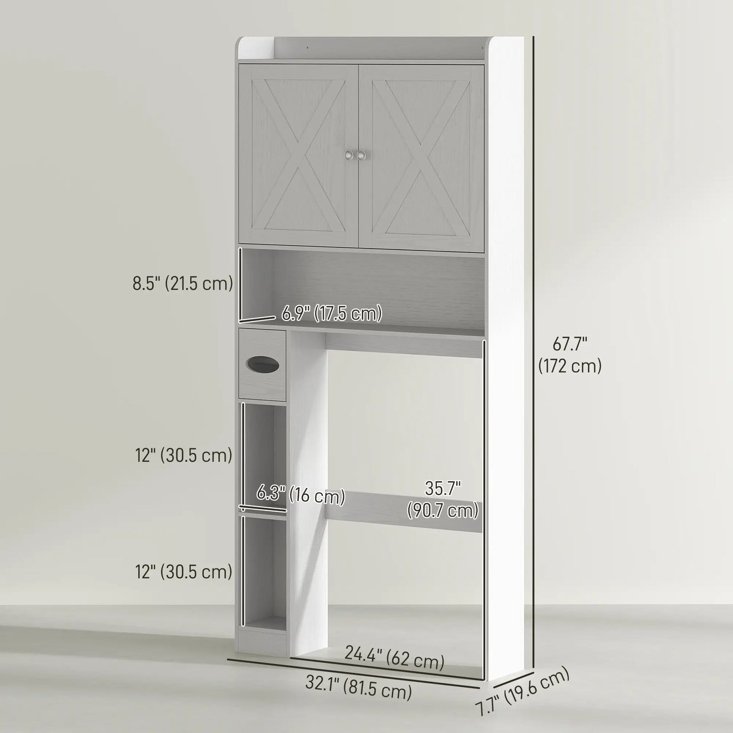 Farmhouse Over Toilet Cabinet, Adjustable Shelf, White Bathroom Cabinets at Gallery Canada