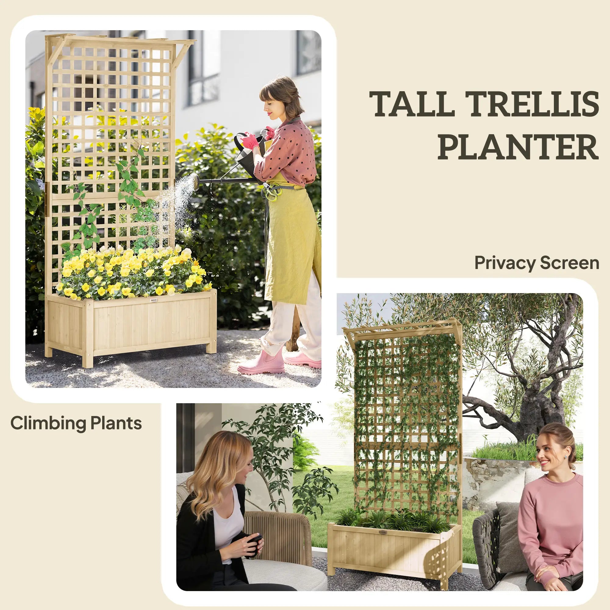 Wood Planter with Trellis, Raised Garden Bed, Privacy Screen, Natural Wood Raised Garden Beds at Gallery Canada