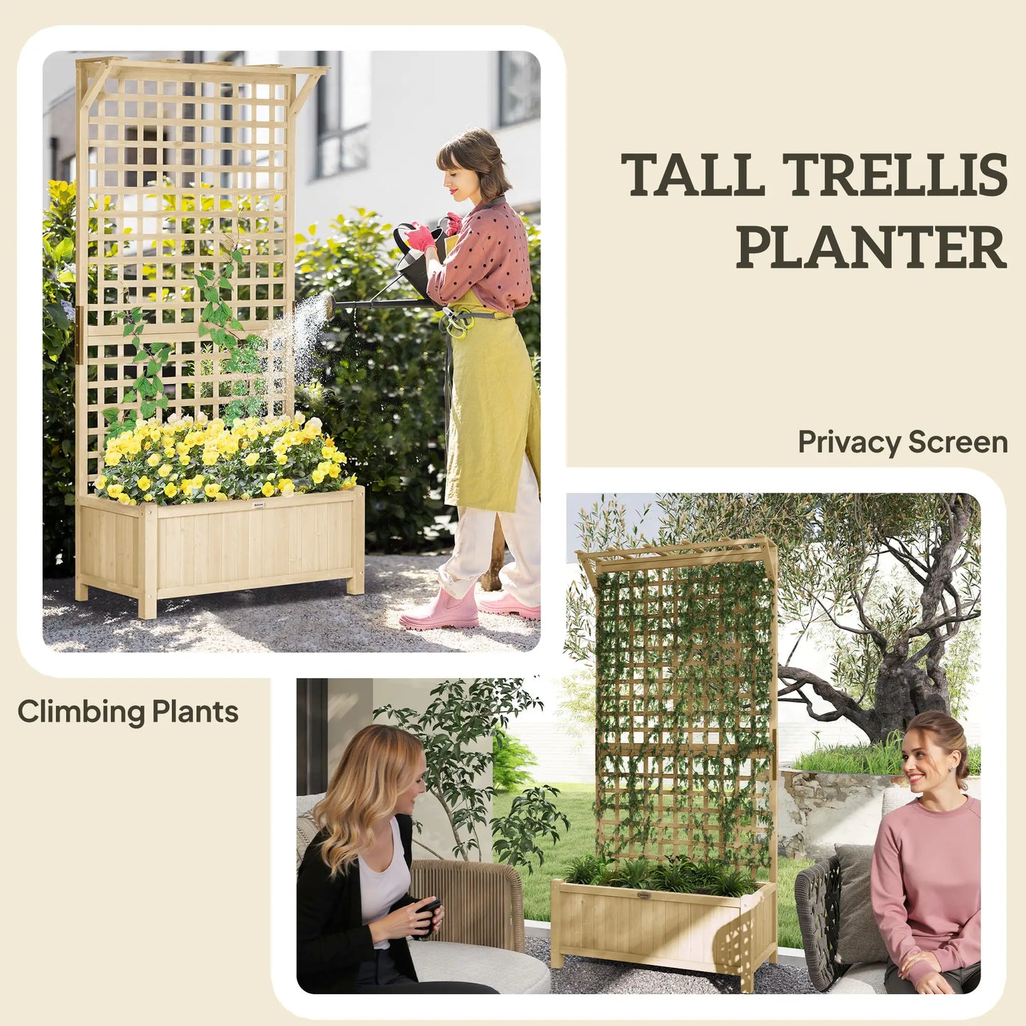 Wood Planter with Trellis, Raised Garden Bed, Privacy Screen, Natural Wood Raised Garden Beds at Gallery Canada