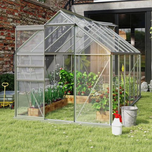 6' x 12' x 6.5' Walk-in Greenhouse, Polycarbonate, Adjustable Roof Vent, Sliding Door, Clear
