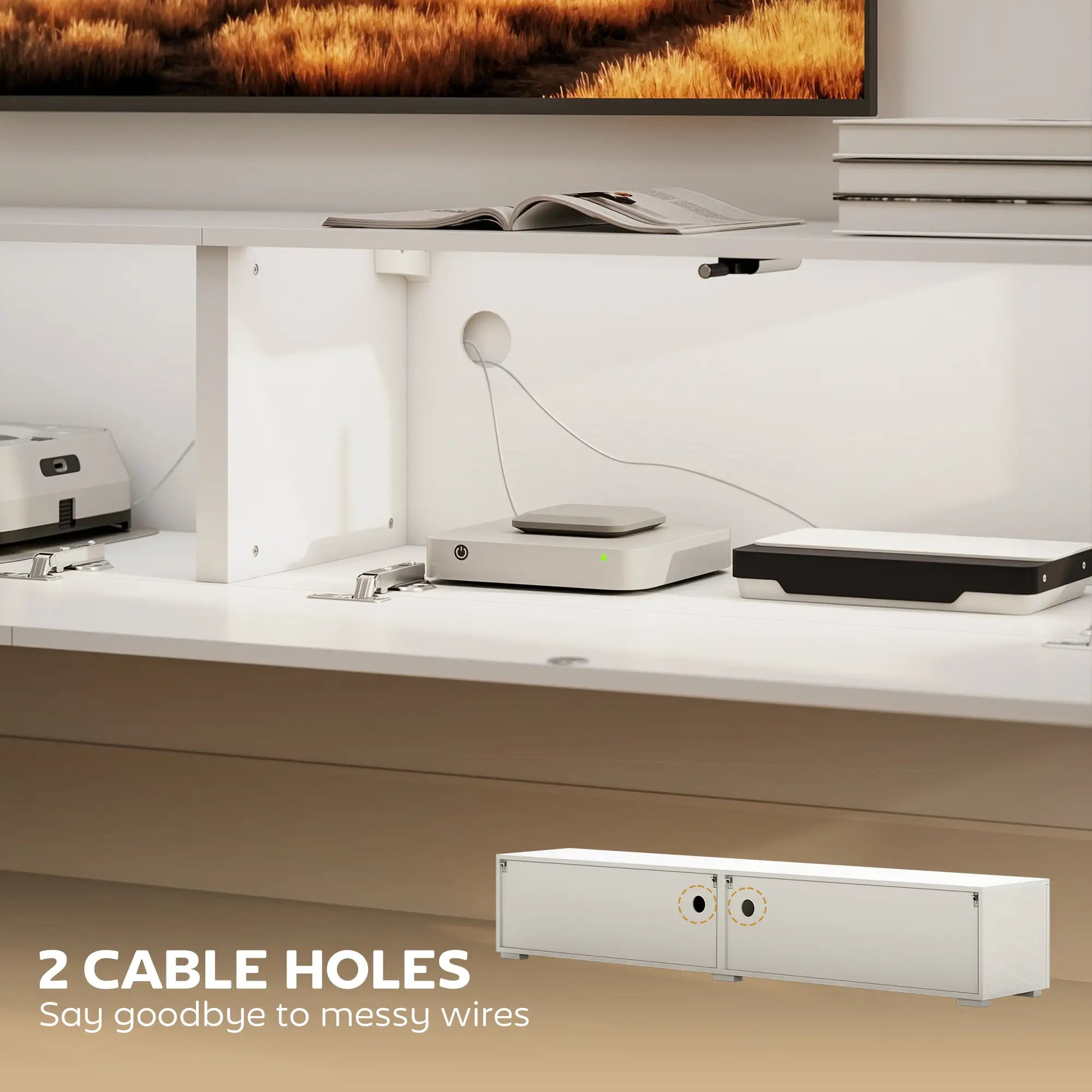 Floating TV Stand For 75 Inch TVs, 70.9 Inch Cabinet, High Gloss White, White TV Stands at Gallery Canada
