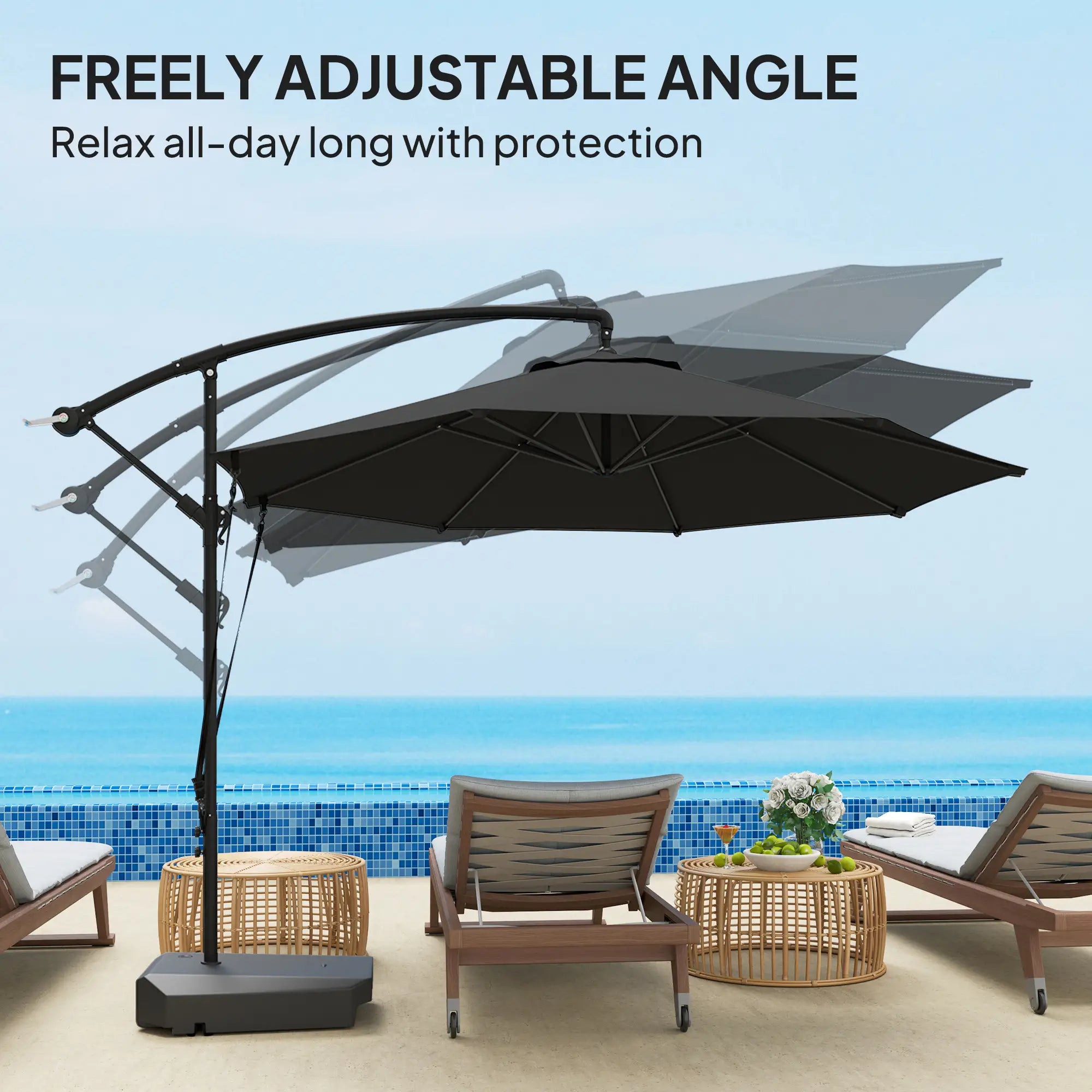 10FT Cantilever Umbrella, Fillable Base, Wind Strap, Cover, UPF50+, Grey Offset Cantilever Umbrellas at Gallery Canada