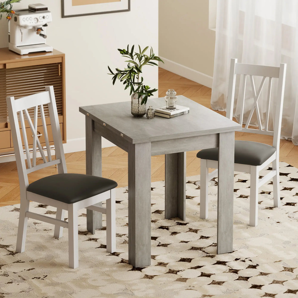 Table à manger extensible de 55 pouces pour 4-6 personnes, table de cuisine, grise