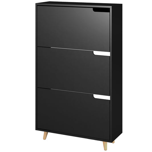 Slim Shoe Storage Cabinet with 3 Flip Drawers and Adjustable Shelves, Shoe Cabinet for 18-24 Pairs, Black - Gallery Canada