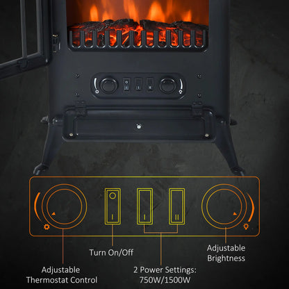 16" Freestanding Electric Fireplace Heater, Wood Flame, 750/1500W, Black Electric Fireplaces at Gallery Canada