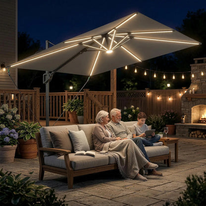 10 x 9.7 Ft Offset Cantilever Patio Umbrella With Lights, Dark Grey Offset Cantilever Umbrellas at Gallery Canada