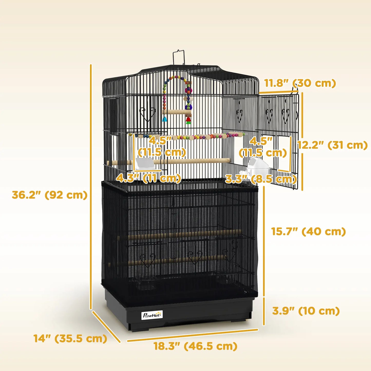 36" Bird Cage with Accessories, Handle, Mesh Cover, Black Bird Cages at Gallery Canada