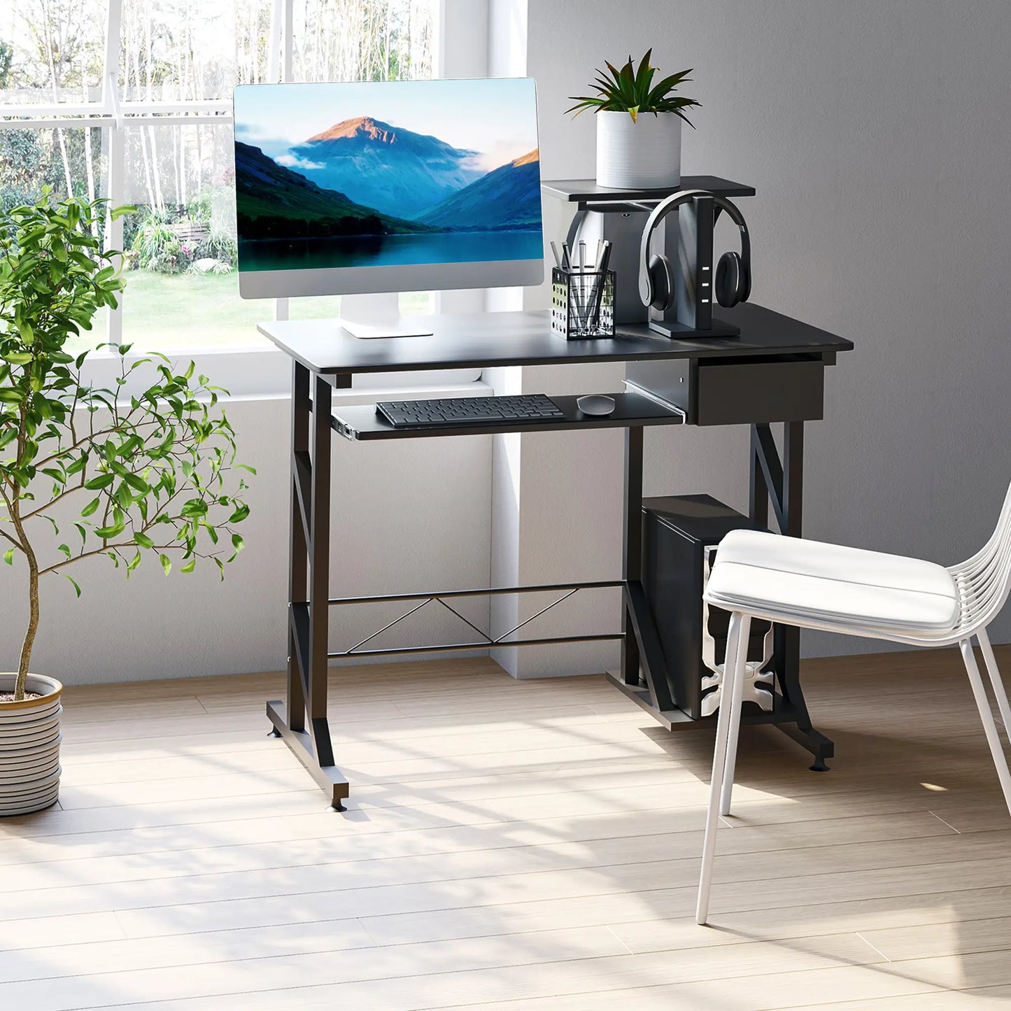 Computer Desk With Keyboard Tray, Drawer, 35.4"Lx19.7"Wx39.4"H, Black Computer Desks at Gallery Canada