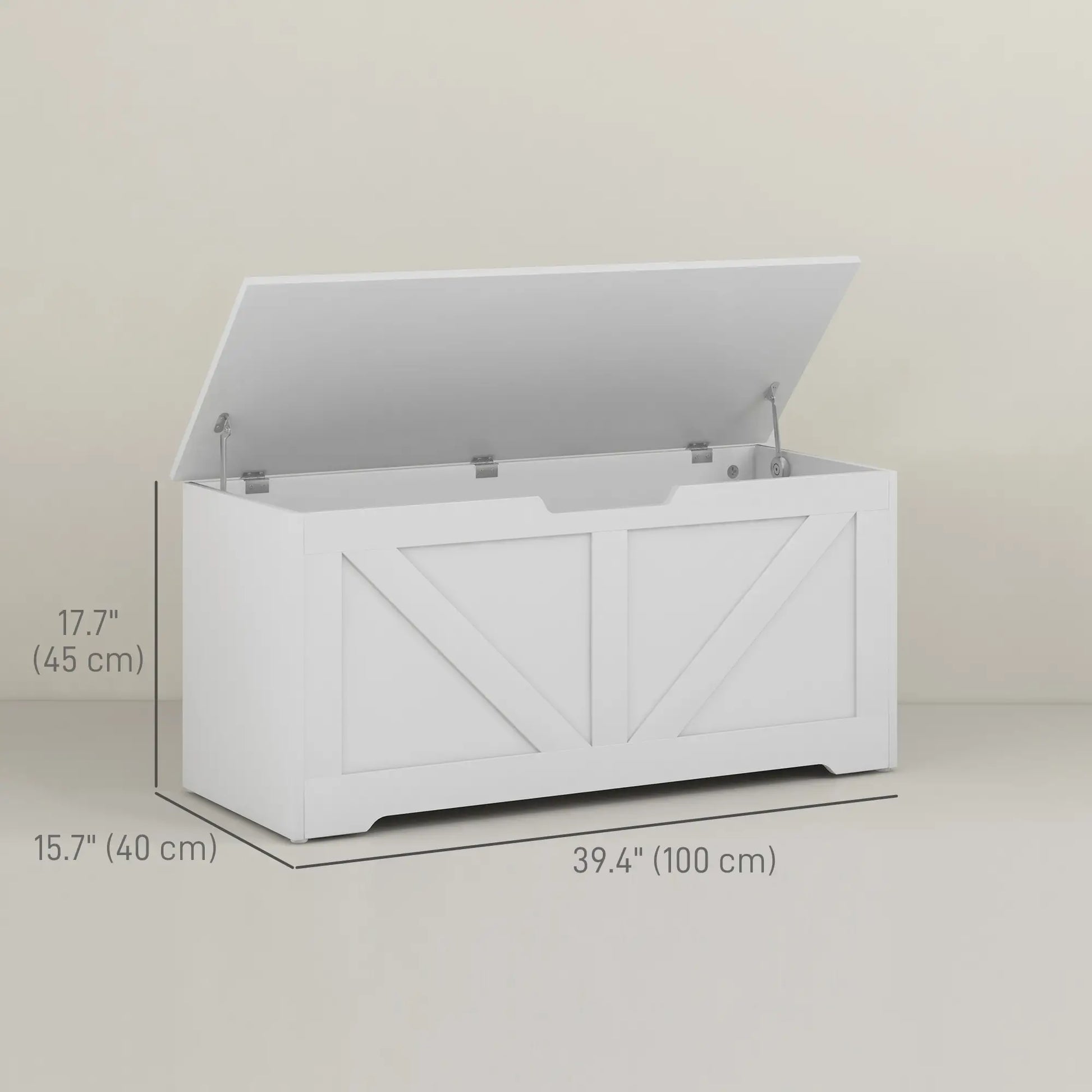 39.4 Inches Wooden Storage Chest, 2 Safety Hinges, White Wood Grain Storage Cabinets at Gallery Canada