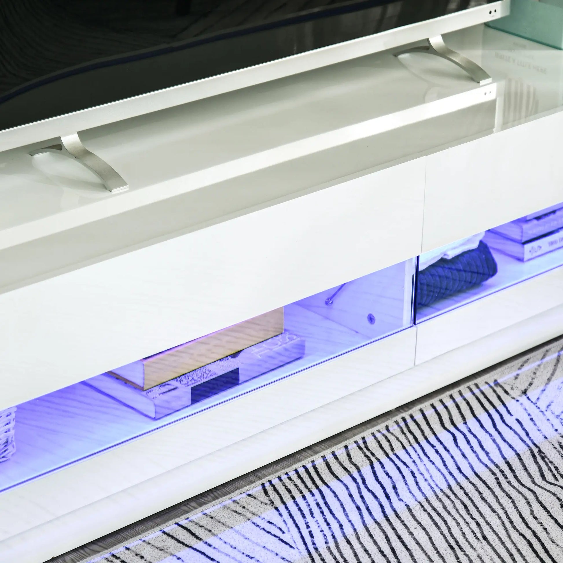 Lighted TV Stand for 75" TVs, Storage Cabinet, High Gloss, White TV Stands at Gallery Canada