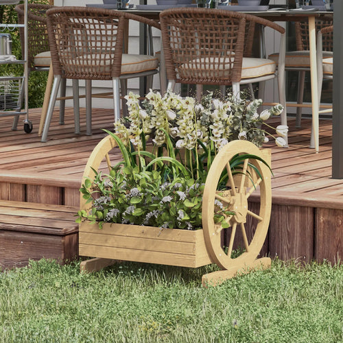 Wooden Wagon Planter Box, 3-Tier Raised Garden Bed, 24
