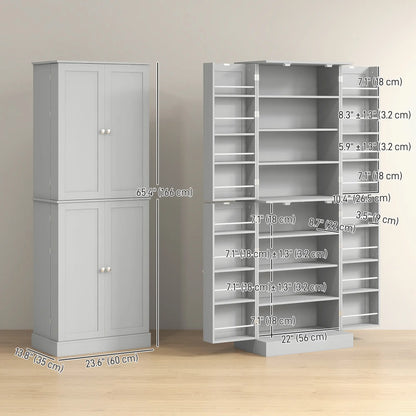 65" Kitchen Pantry Cabinet, 4 Doors, 16 Shelves, Grey Kitchen Pantry Cabinets at Gallery Canada