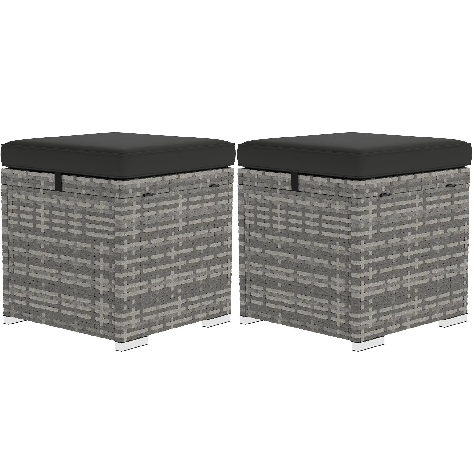 2 Piece Wicker Ottoman With Storage, Square Footstool, Dark Grey Patio Furniture Sets Dark Grey at Gallery Canada