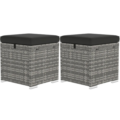 2 Piece Wicker Ottoman With Storage, Square Footstool, Dark Grey Patio Furniture Sets Dark Grey at Gallery Canada