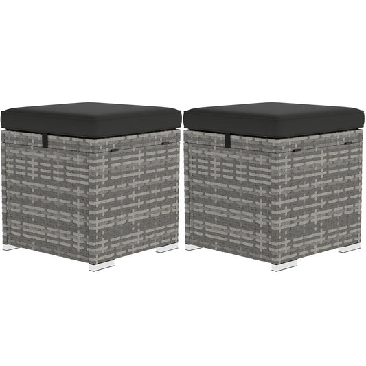 2 Piece Wicker Ottoman With Storage, Square Footstool, Dark Grey Patio Furniture Sets Dark Grey at Gallery Canada