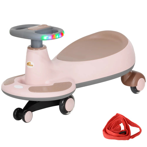 Kids Wiggle Car With Parent Rope, Music, Light, Pink