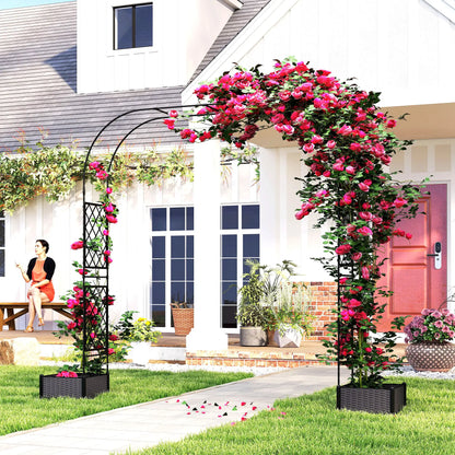 Garden Arch Trellis Arbor With 2 Planter Boxes, 109.4" x 15.7" x 86.6", Black Garden Arches at Gallery Canada