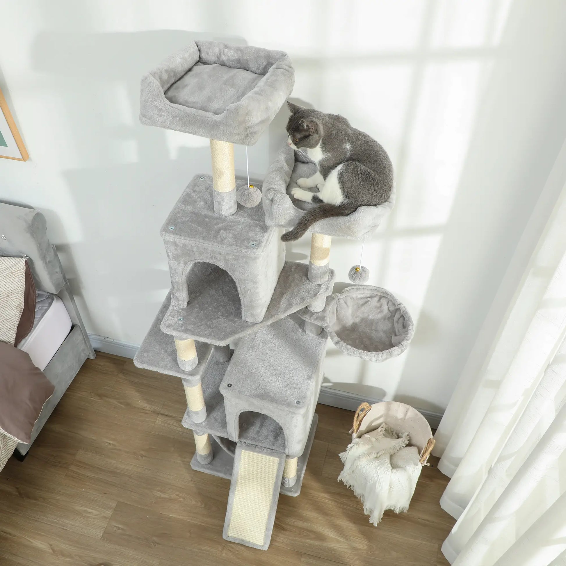 Cat Tree, 70 Inch Multi-Level Tower with Condos, Beds, Hammock, Light Grey Cat Towers at Gallery Canada