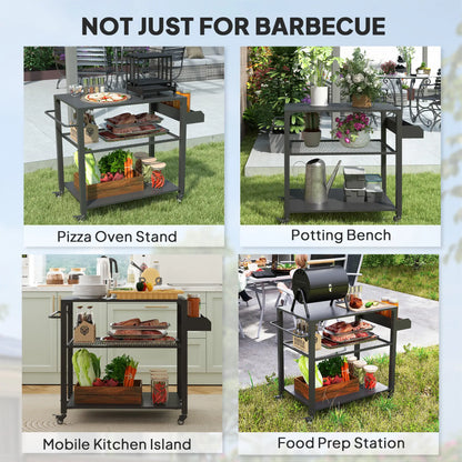 3-Tier Outdoor Grill Cart, Pizza Oven Stand, Storage Rack, 4 Wheels Outdoor Grill Carts at Gallery Canada
