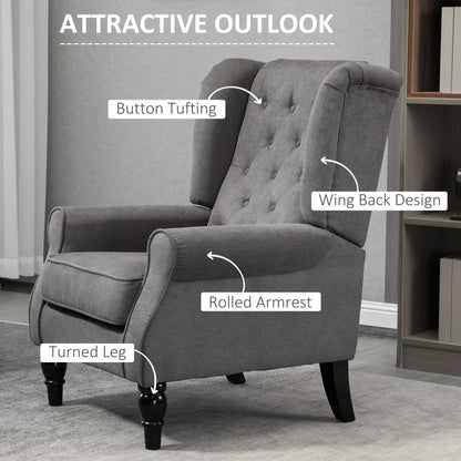 Fabric Accent Chair, Button Tufted, Wood Legs, Thick Padding, Charcoal Grey Accent Chairs at Gallery Canada