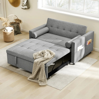 Pull Out Sofa Bed, Sleeper Couch with USB, Small Linen Loveseat, Grey 2-Seater Sofas at Gallery Canada