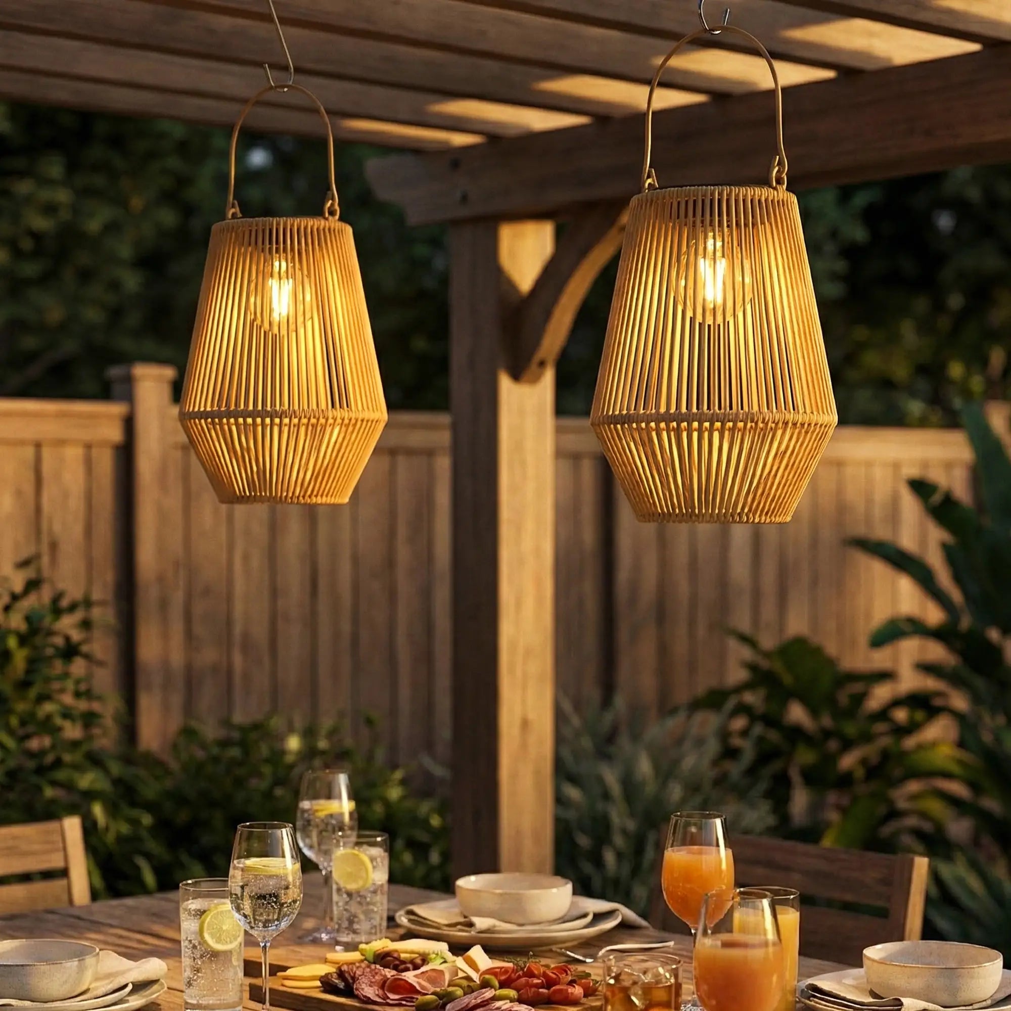 2 Pack Wicker Solar Lanterns, Outdoor Waterproof, Brown Solar Post Lamps at Gallery Canada